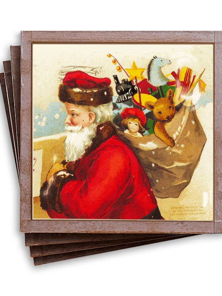 Big Red Santa Copper & Glass Coaster, Set of 4 for wholesale by Ben's Garden