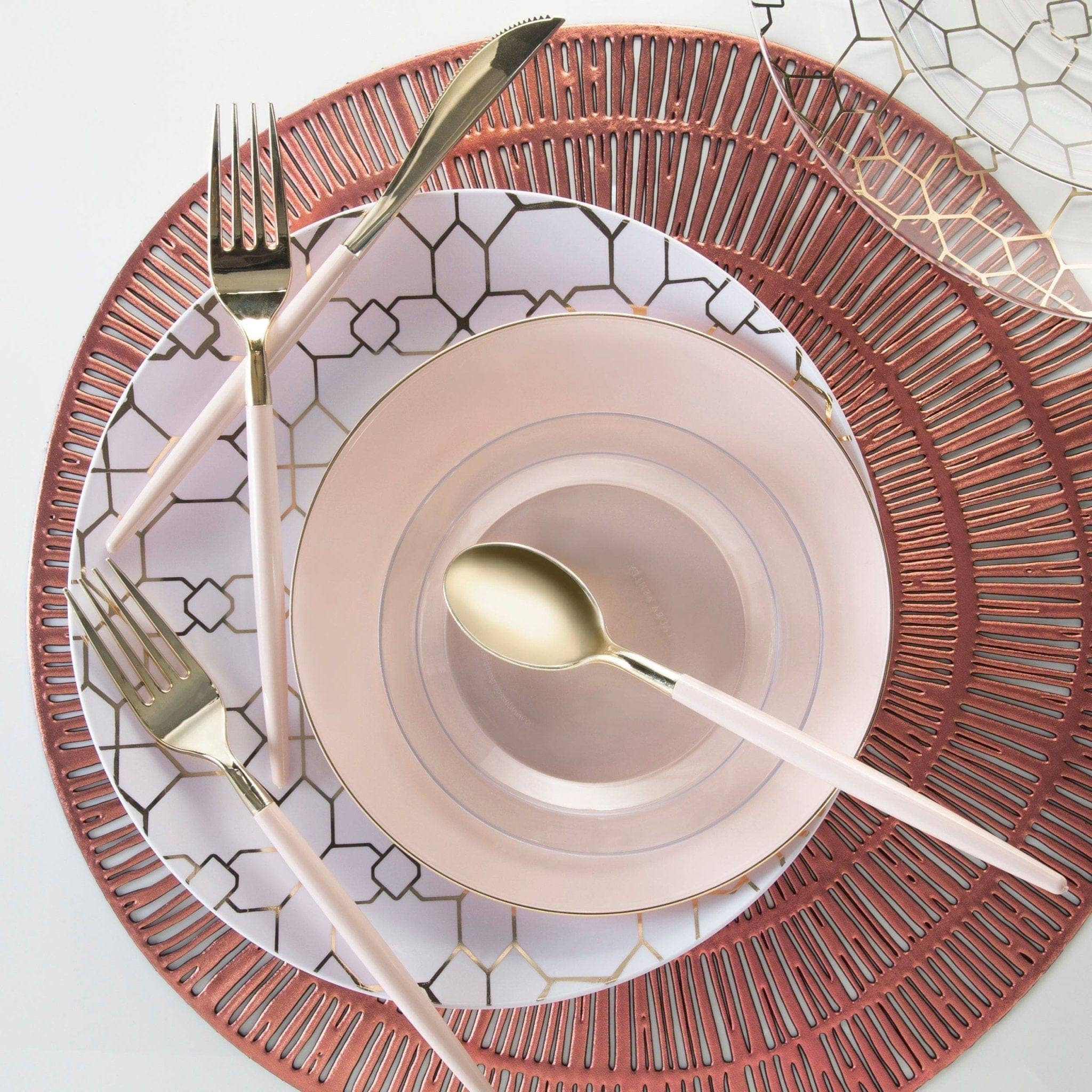Luxe Party - Wholesale Disposable Plate - Round Blush • Gold Plastic Plates | 10 Pack3