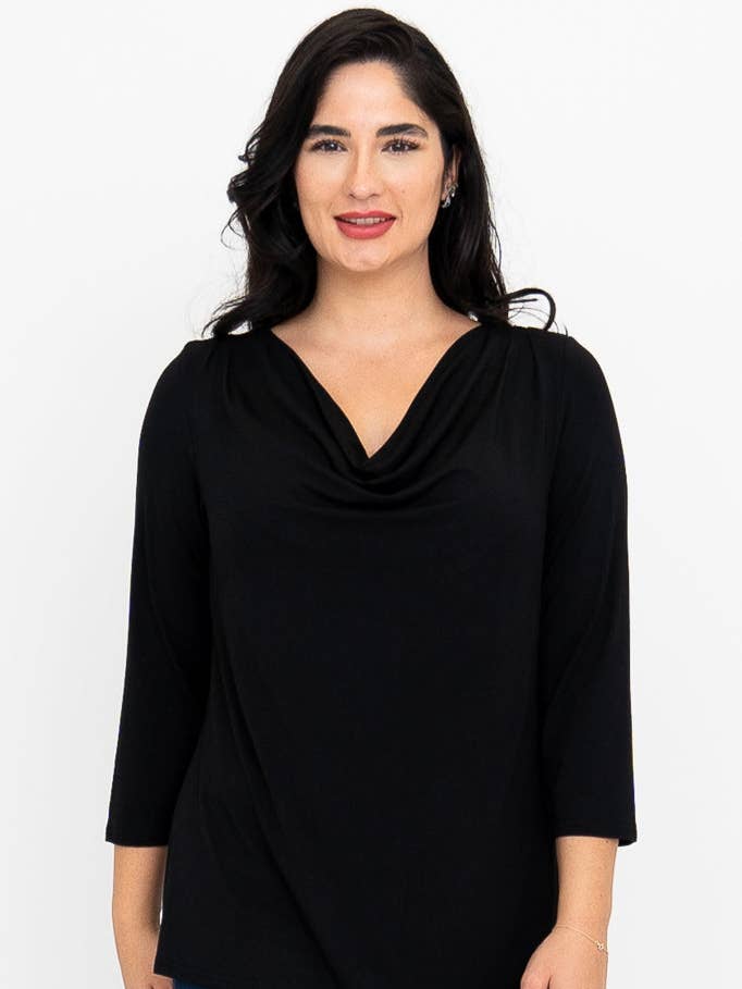Charisse 3/4 Slv Top, Black, Bamboo for wholesale by Blue Sky Clothing Co LLC