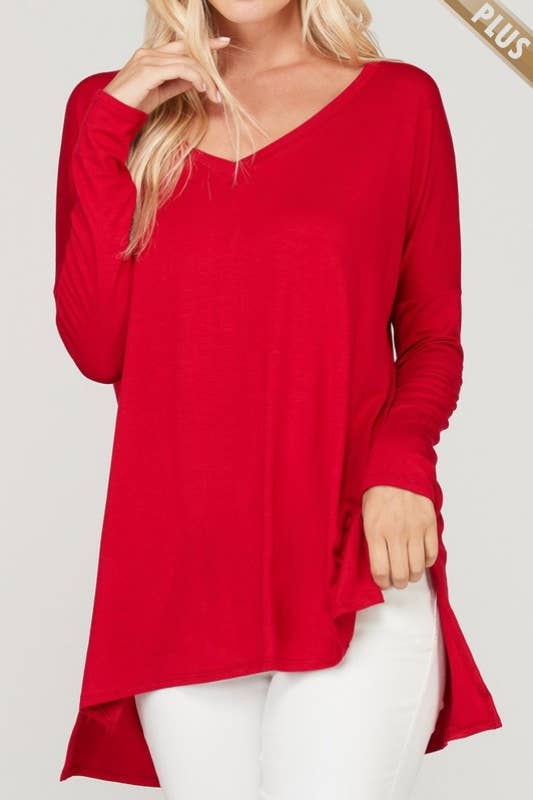 A.gain – wholesale Tunic – Women’s – 10210LP07 - PLUS SIZE SOLID LOOSE FIT V NECK LONG SLEEVE TOP2