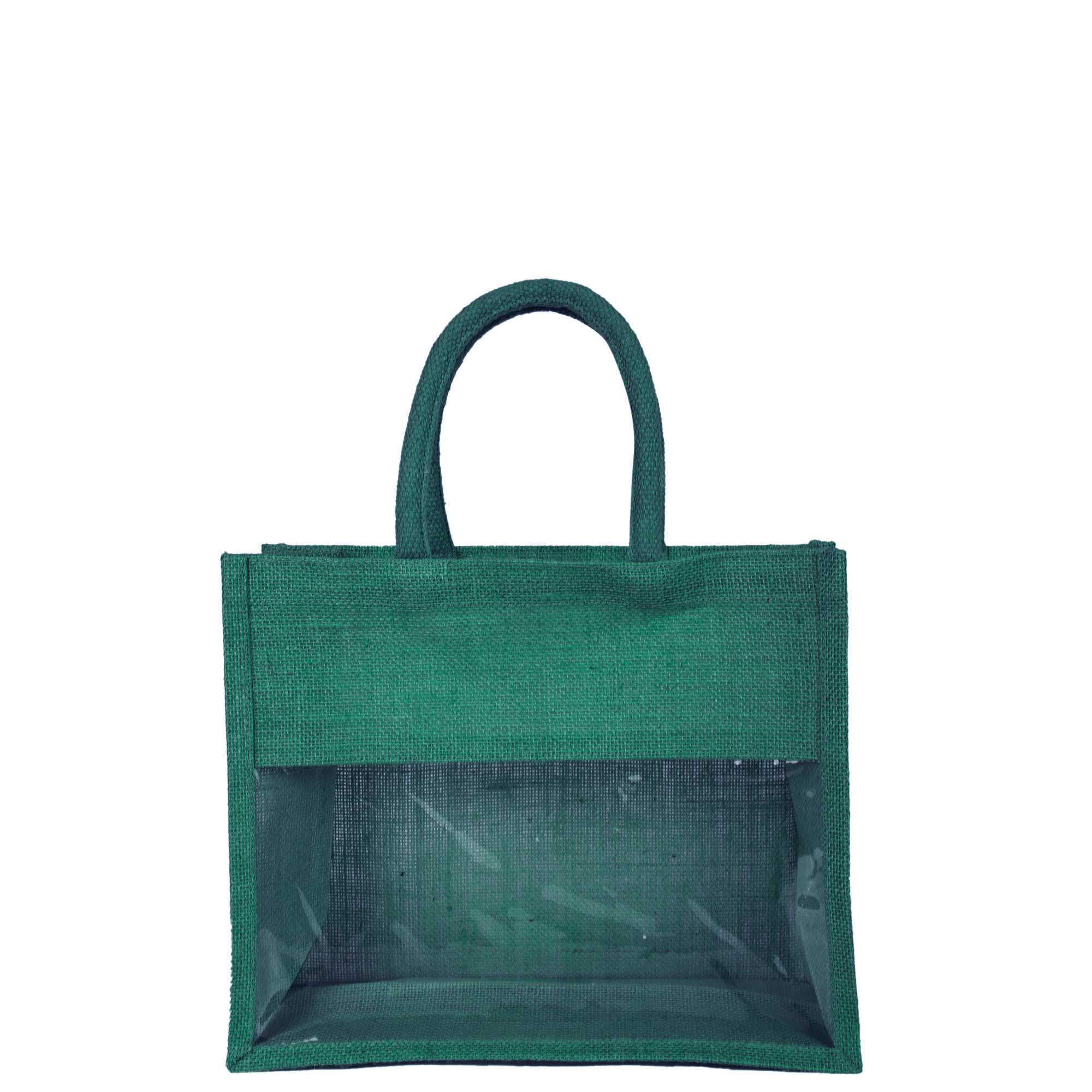 ecojutebags – wholesale Bärkasse - Unisex – Återanvändbara juteväskor – Set om 4 med PVC-fönsterpanel9