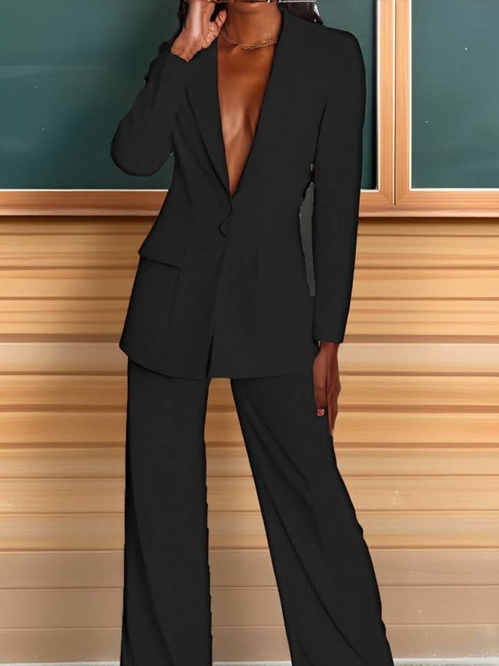 CWSTB00540_ELEGANT BLAZER & STRAIGHT LEG PANTS SET for wholesale by NINEXIS