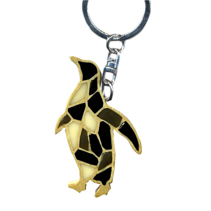 Handcrafted Gift – wholesale Keychain – Unisex – Penguin Key Chain Handcrafted in Wood - Mosaic Tiles
