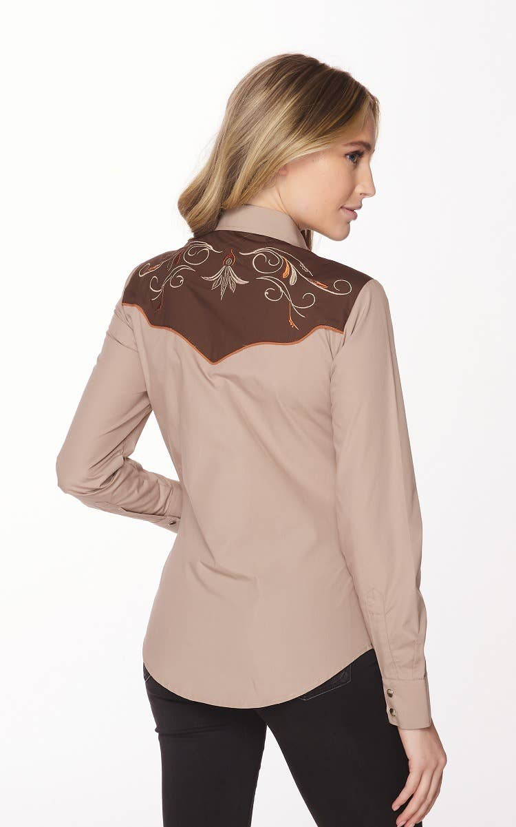 Rodeo Clothing - Vente Chemise à col boutonné – femme - Robe brodée à manches longues d'inspiration western pour femmes75