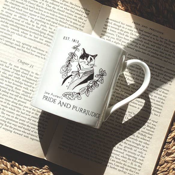 GiftSmith - Wholesale Coffee Mug - Jane Austen's Mr Darcy Literary Cat Bone China Mug1