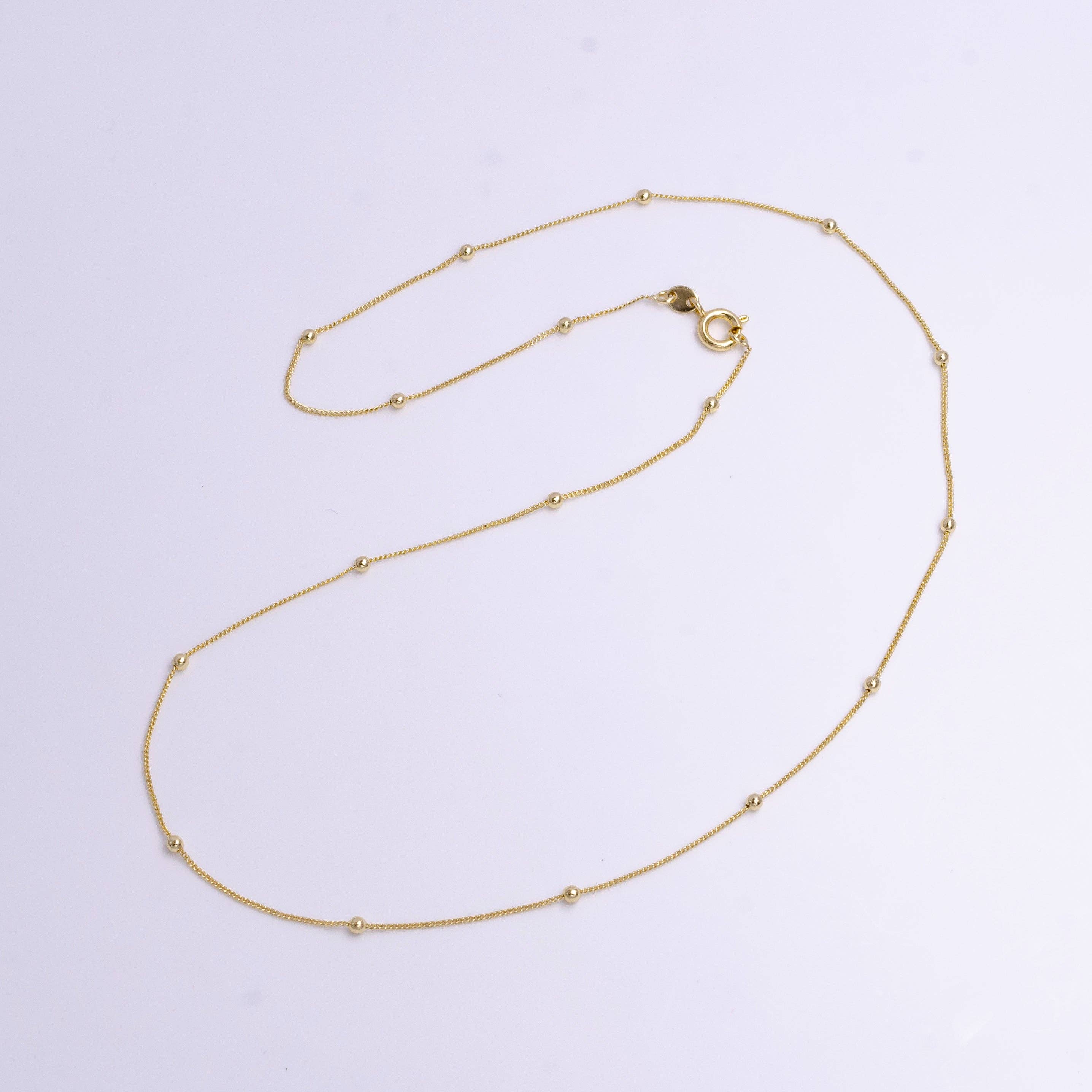 Aim Eternal – wholesale Link & chain necklace – 17.5"2mm Beaded Satellite 0.8mm Curb Layering Chain Necklace0