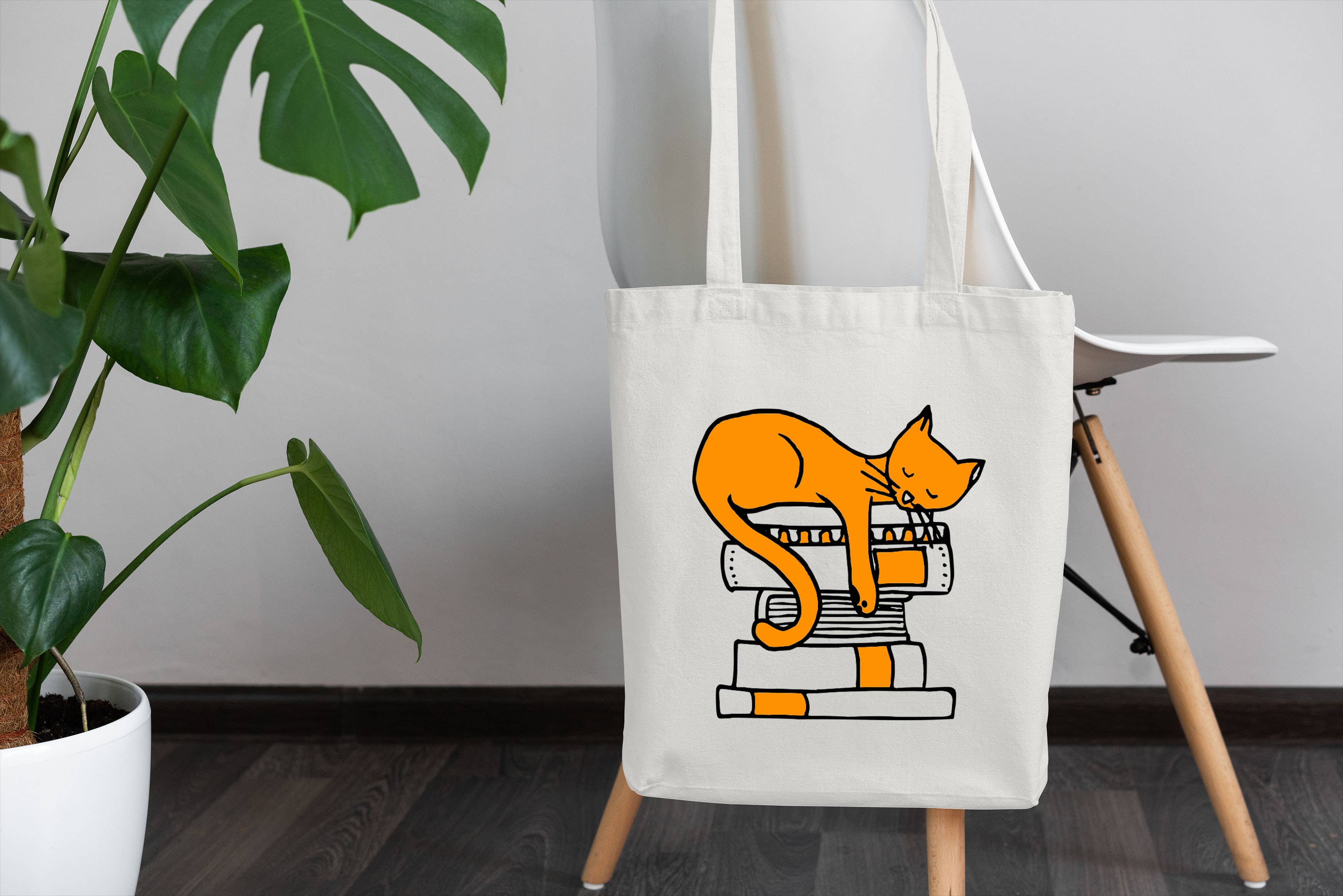 Fly Paper Products - Wholesale Tote Bag - Unisex - Organic Cotton Orange Cat Lover Tote / Book Bag1