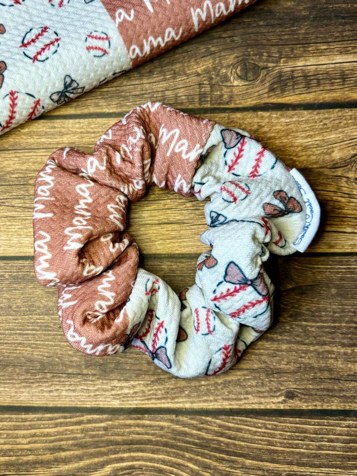 Baseball Mom Scrunchie for wholesale by South Coast Sewn