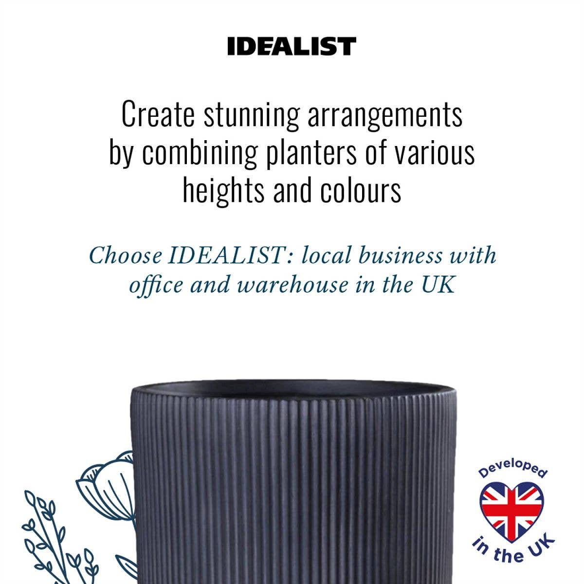 Black IDEALIST Ribbed Cilinder Outdoor Planter for wholesale on Faire6