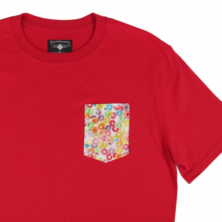 Ruddock Shirts – wholesale T-shirt – men's – Flying R Ranchwear - Fruit Loop Cereal Print - Pocket T-shirt - Made in USA