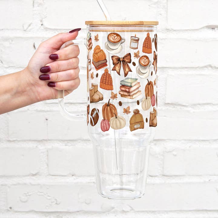 Cozy Fall Things 40oz Tumbler With Lid and Straw for wholesale by Sip-Sip Hooray!