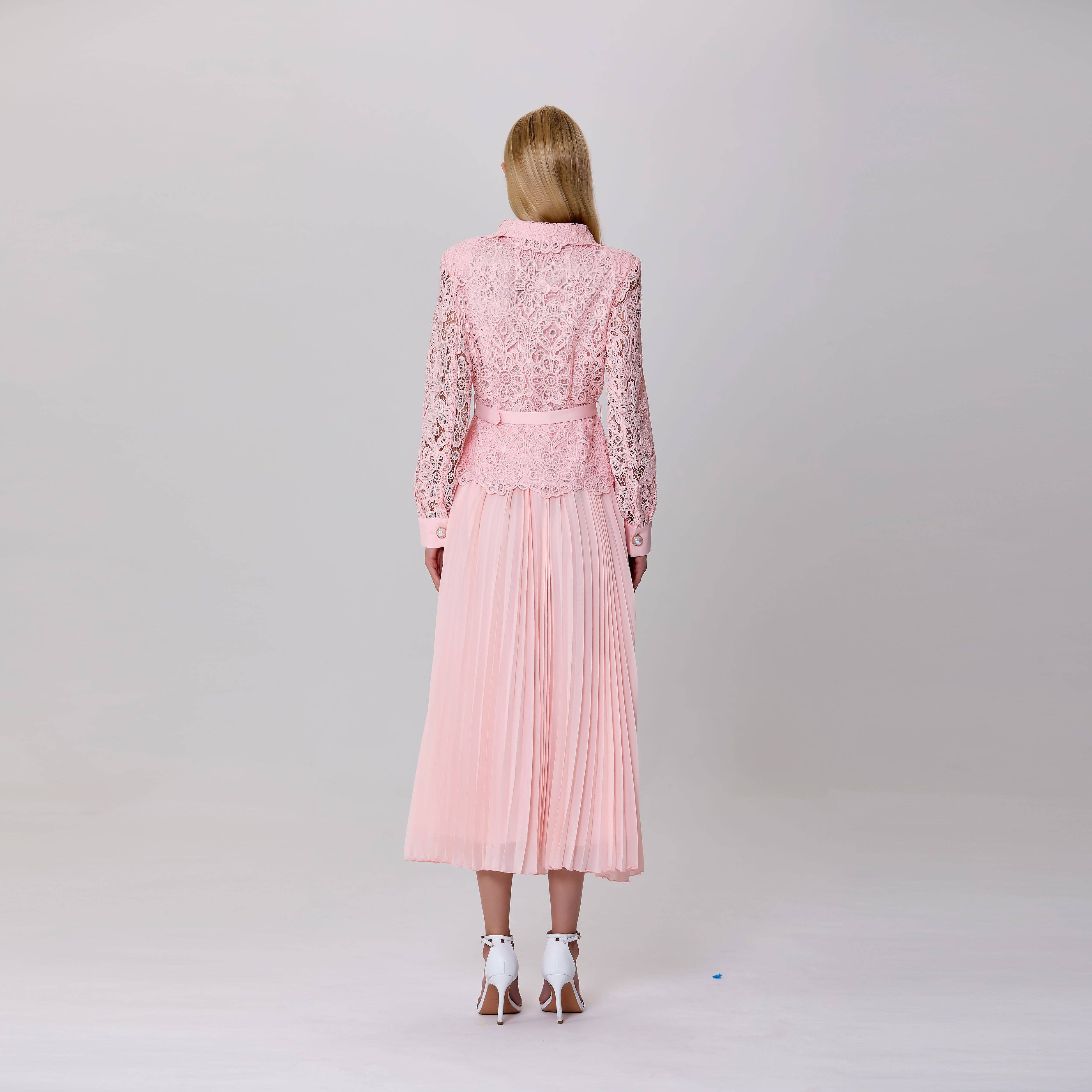 Pale pink All-in-one dress with lace jacket and pleated skirt for wholesale on Faire5