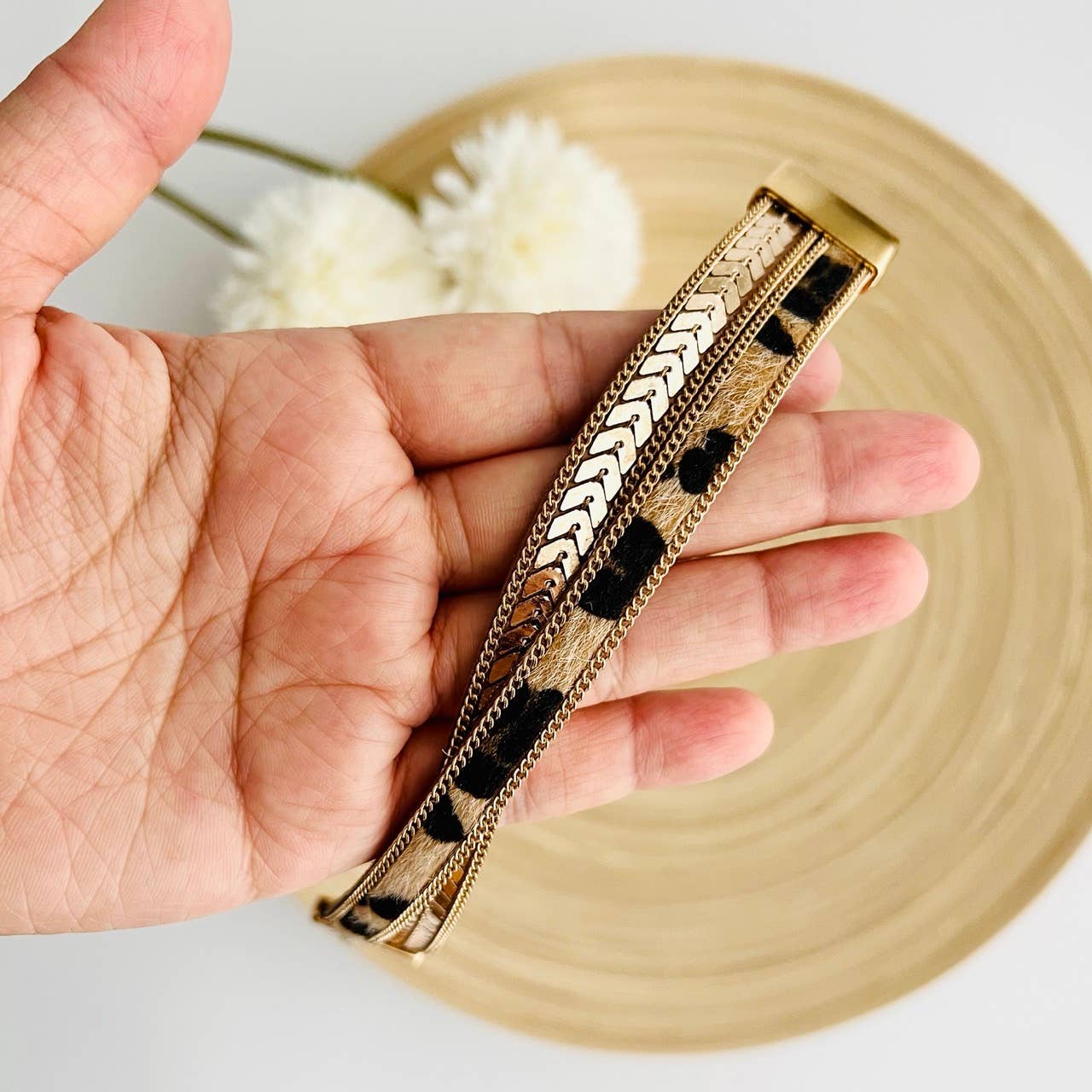 Tiny Gift Society - Wholesale Woven/Braided Bracelet - Gold Leopard Strap Bracelet | Magnetic Clasp | Boho Jewelry4