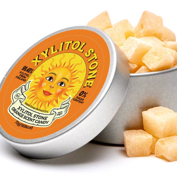 Xylitol Stone Sugar Free Hard Candy 70g Can, Orange for wholesale by Nuriearth Global USA
