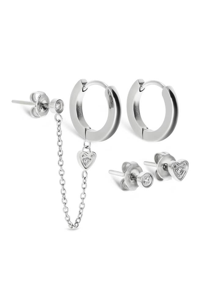 Silvery Four ONE Earrings Set for wholesale by ONE Watch Company