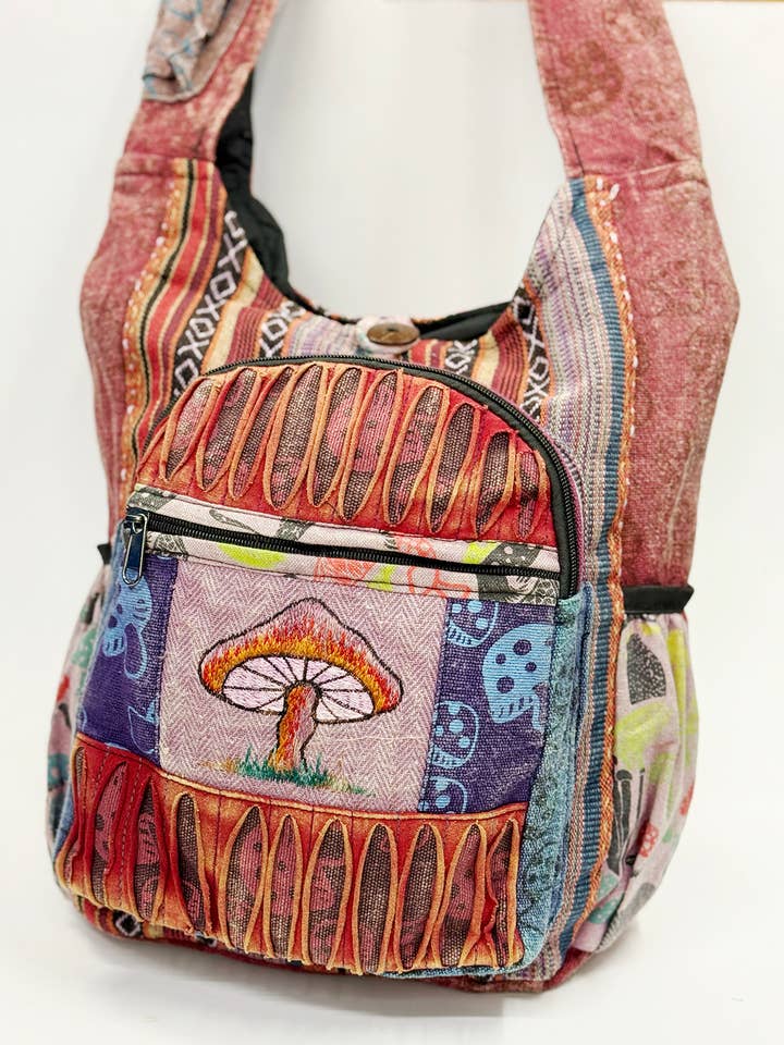 FX2068 Mushroom Embroidery Crossbody Cotton Bag for wholesale by Fashion X Factor Ltd.
