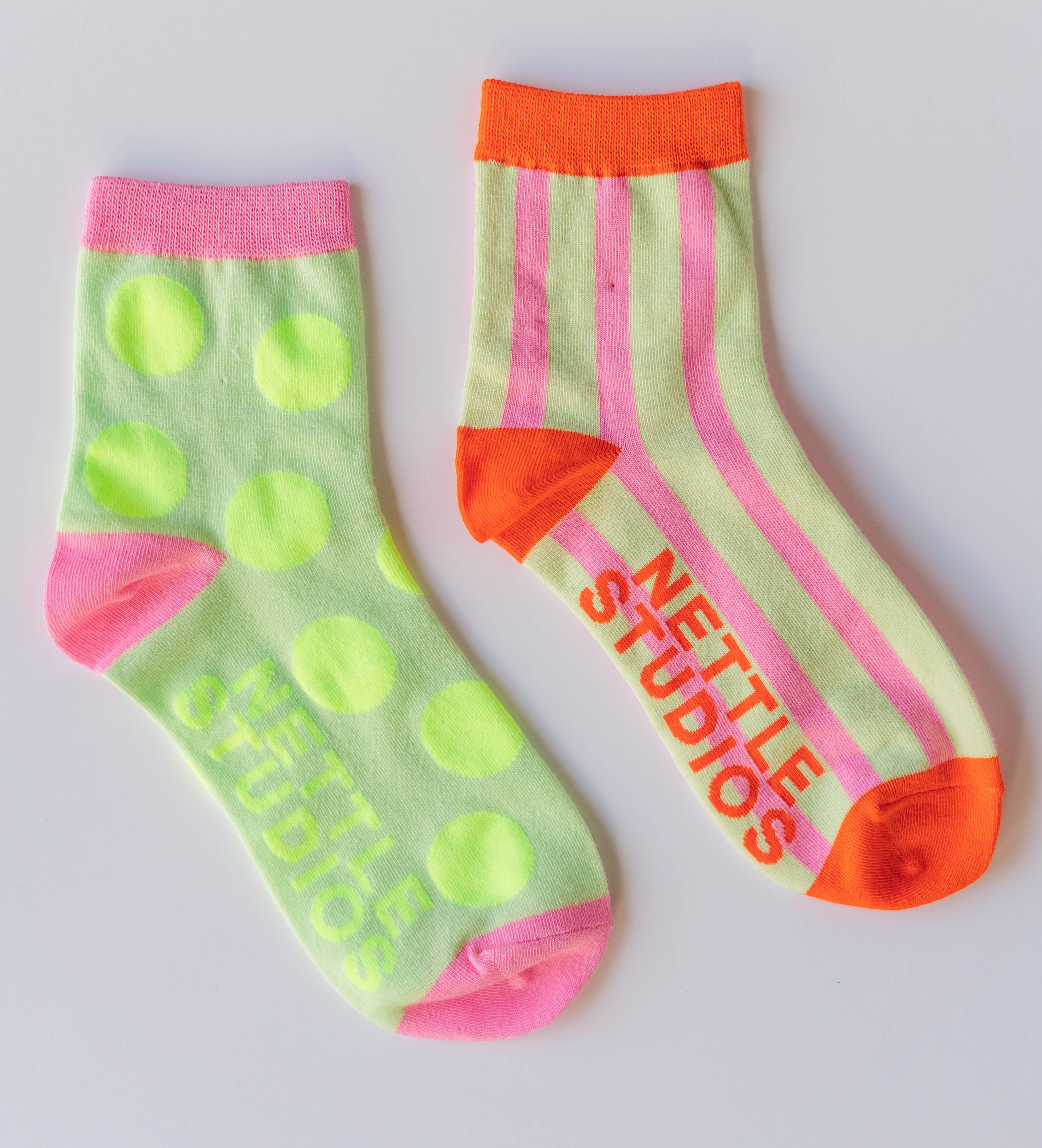Nettle Studios - Wholesale Socks - Women's - Women’s Spring Novelty Cotton Neon Yellow Dot Ankle Socks4