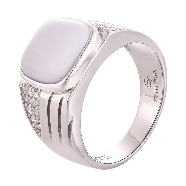 BAGUE pour homme en argent sterling 925 avec pierre HOWLITE blanche pour la vente par GT collection Jewelry
