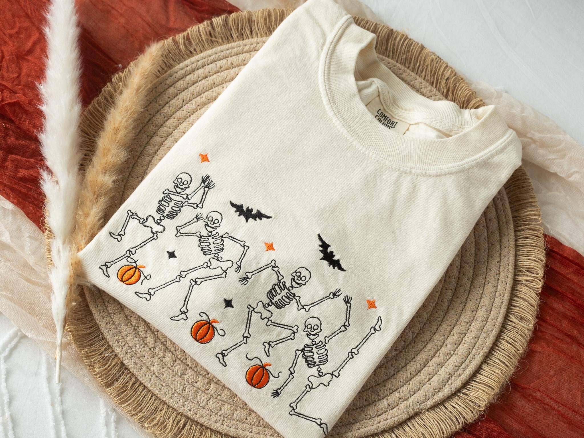 Nunu's Studio - Wholesale T-Shirt - Women's - Embroidered Dancing Skeleton Cowboy Ghost Tee1