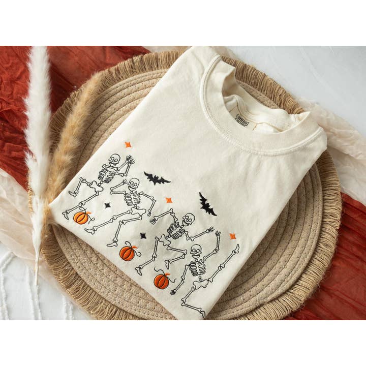 Nunu's Studio - Wholesale T-Shirt - Women's - Embroidered Dancing Skeleton Cowboy Ghost Tee1