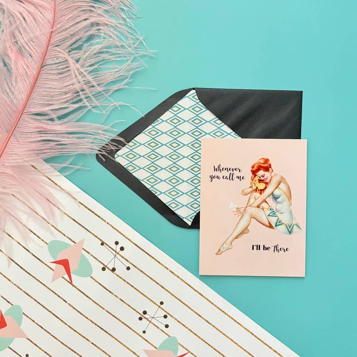 Mod Lounge Paper Company - Wholesale Everyday Greeting Card - Whenever You Call Me Vintage Pinup Just Because Card