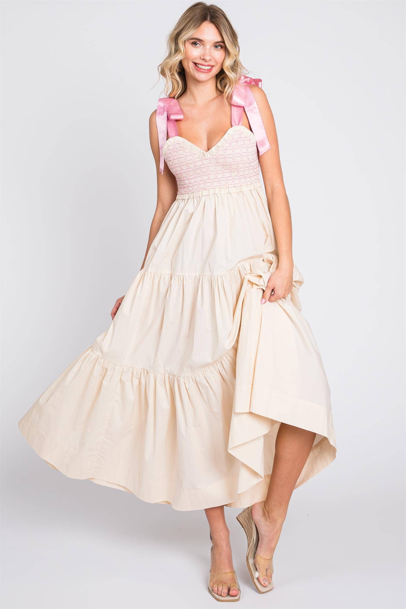 GeeGee x Lovelo - Vendita all'ingrosso Vestito - Donna - Abito midi plissettato a balze taglie comode, MD51552PL48