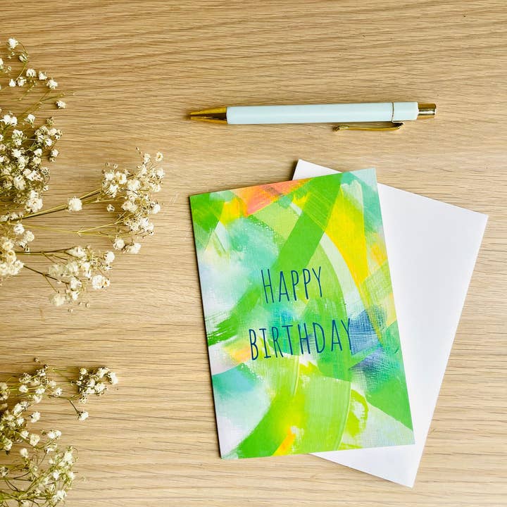 Beth Garner - Wholesale Birthday Card - 'Happy Birthday' Lime Green Card