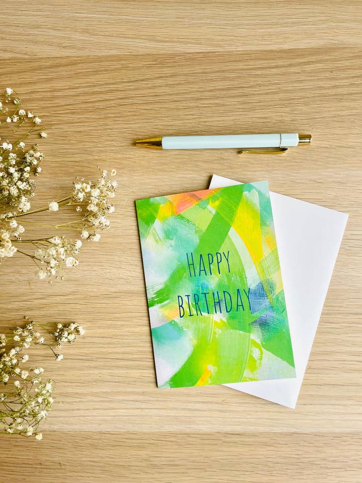 'Happy Birthday' Lime Green Card for wholesale by Beth Garner