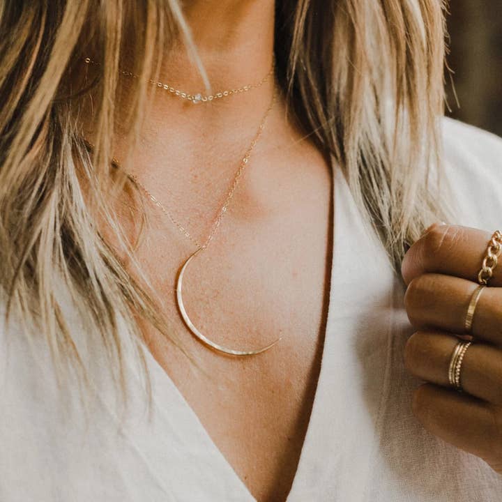 Hello Adorn - Wholesale Pendant/Charm Necklace - New Moon Pendant | 14kt Gold Fill + Sterling Silver
