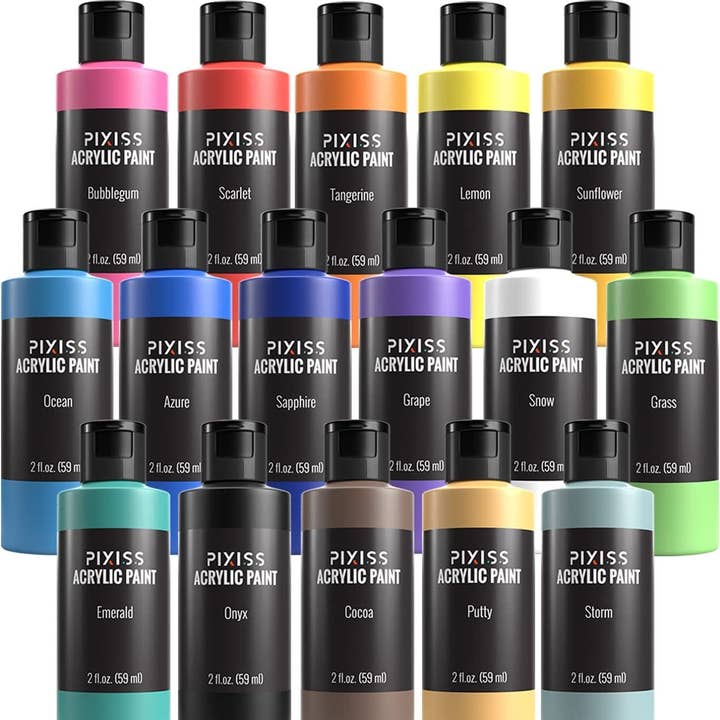 Pixiss – wholesale Färgset – Pixiss Akrylfärger Set med 16 livfulla färger0