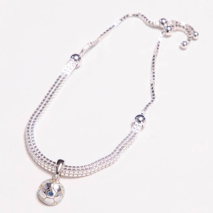 Bracelet ballon de football - Saphirs bleus et jaunes pour la vente par AVID Sports Jewelry