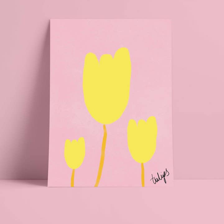 Impression de tulipes - Impression artistique rose, jaune vif pour la vente par Orla and the Gang