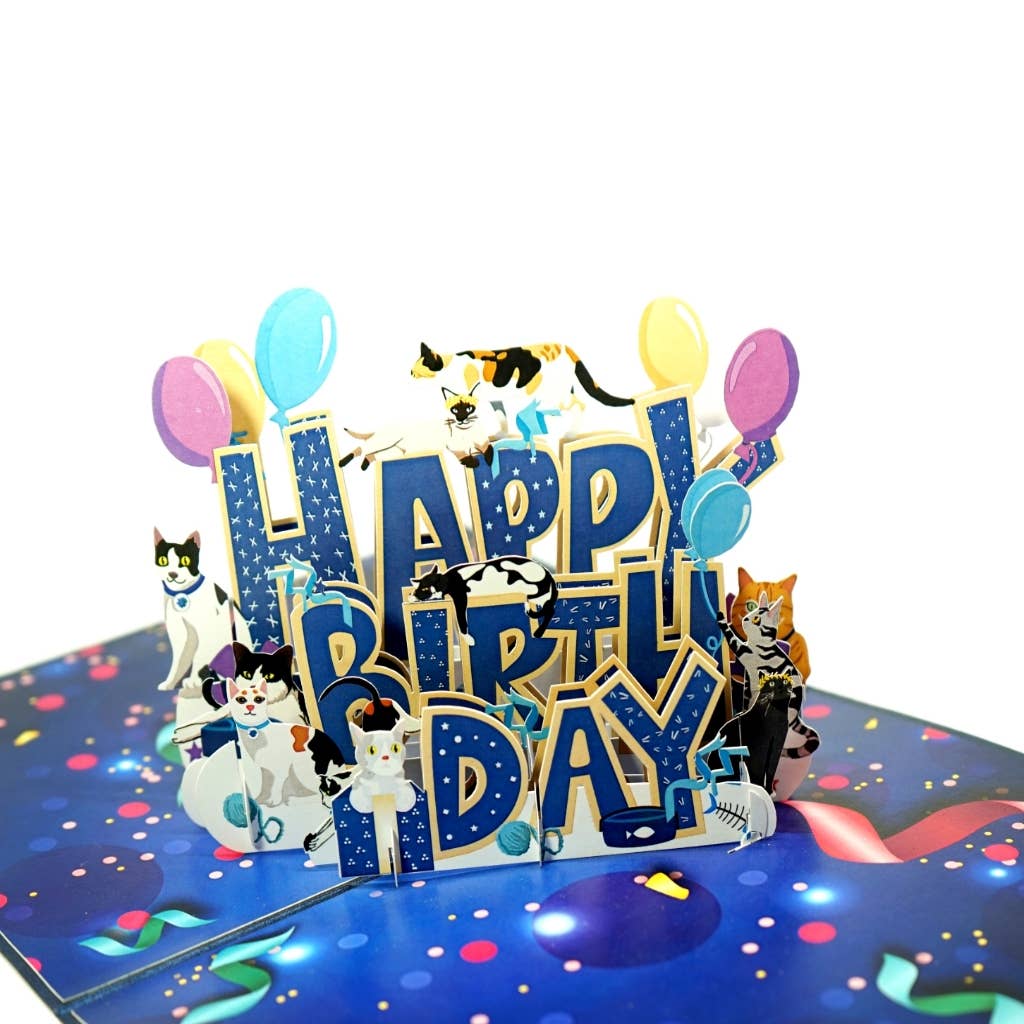 Wonder Paper Art – Engroshandel Fødselsdagskort – Tillykke med fødselsdagen katte pop op-kort4