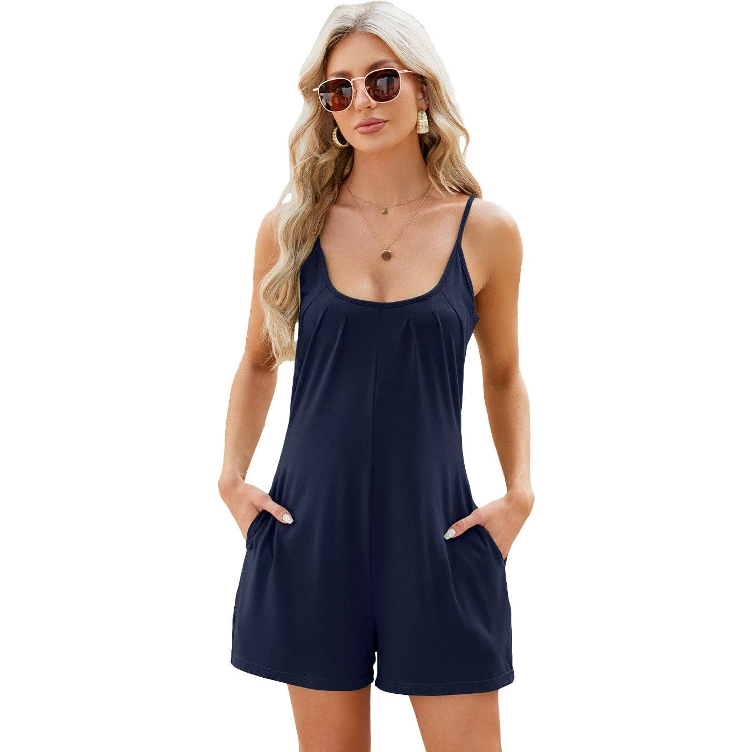 Chicto - Wholesale Romper - Women's - Strap jumpsuit casual shorts spring/summer new cross-border solid color loose pocket jumpsuit15