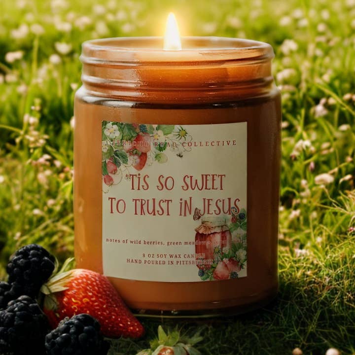 Tis' So Sweet To Trust In Jesus Soy Wax Candle for wholesale by Jericho Road Collective
