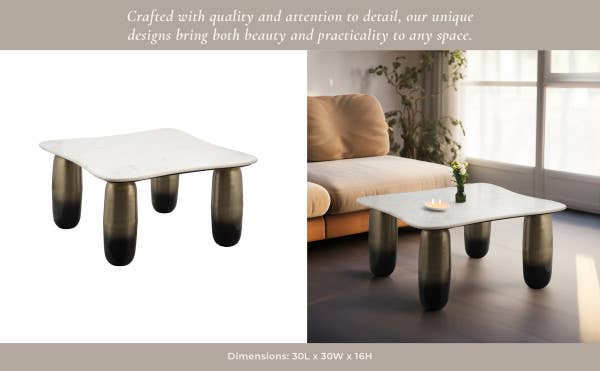 Sagebrook Home - Wholesale Coffee Table - Coffee Table - GoldWhite Marble Top Metal Curved Leg, 30 in.9