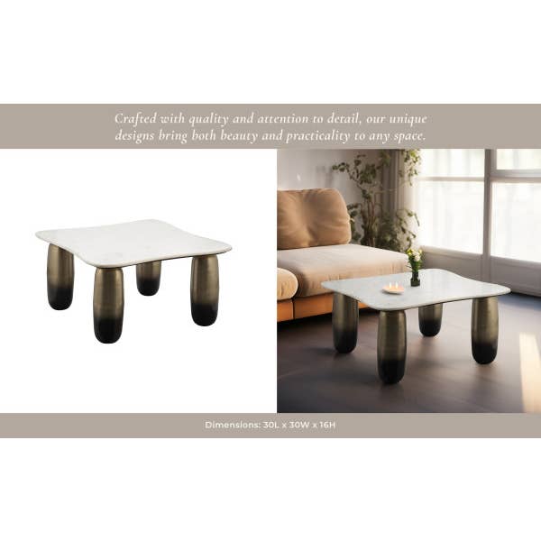 Sagebrook Home - Wholesale Coffee Table - Coffee Table - GoldWhite Marble Top Metal Curved Leg, 30 in.9