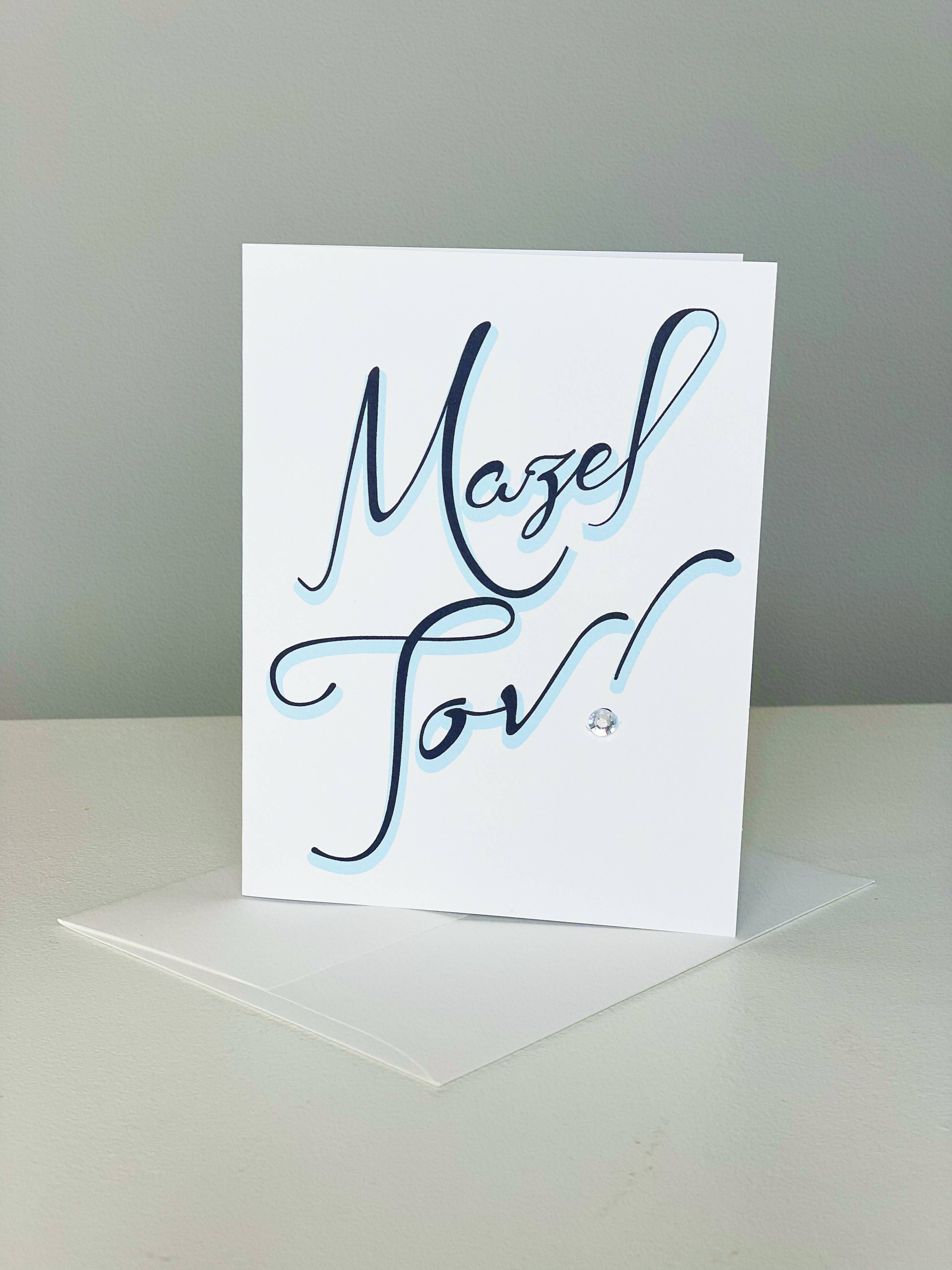 Russell Jeffery Design by Off By Heart Design - Wholesale Congratulations Card - Mazel Tov Black and Blue Font Greeting Card1
