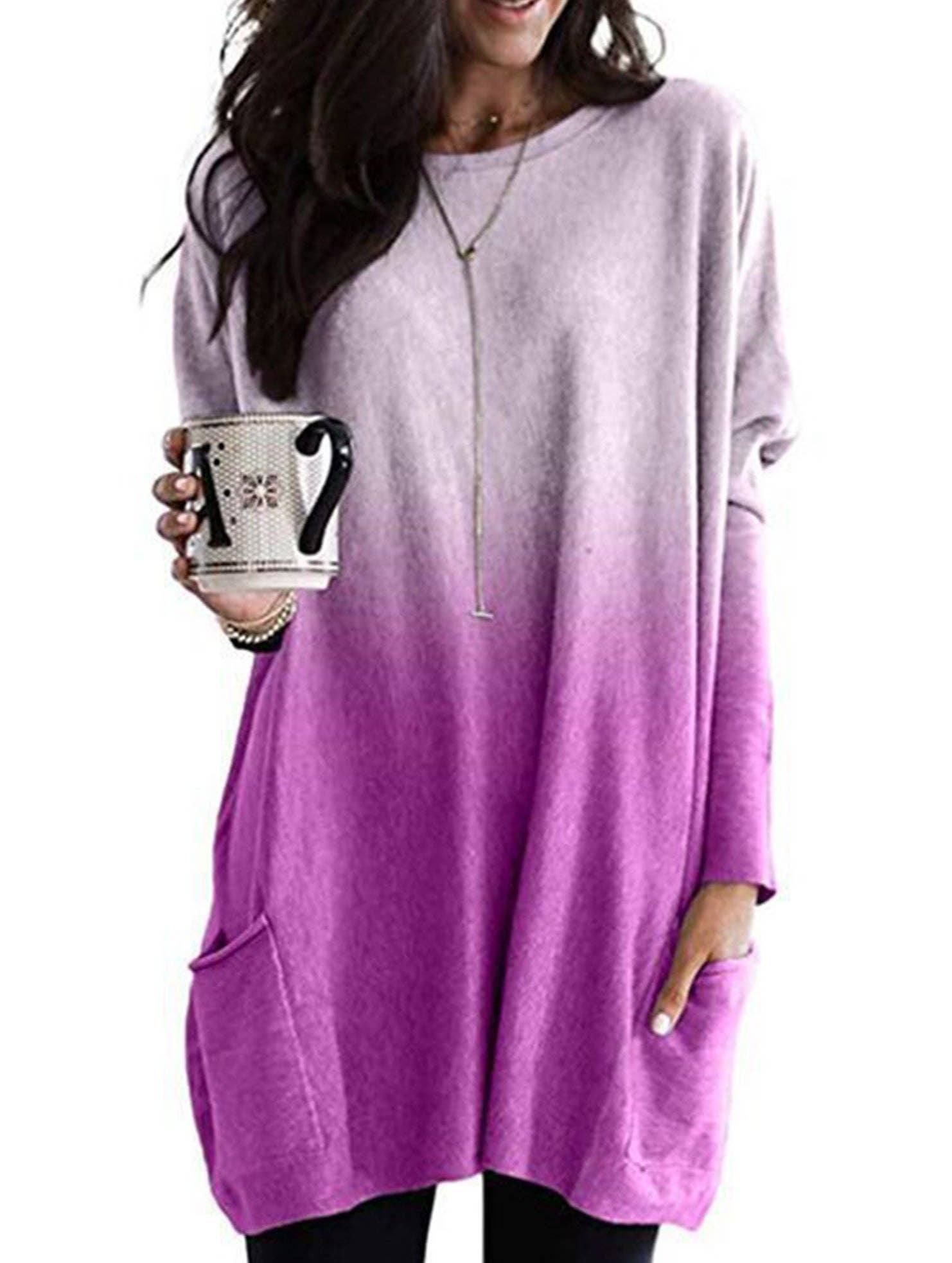Lovenne - Wholesale Tunic - Women's - Gradient Color Long Sleeve Casual Pocket T-Shirt Top11