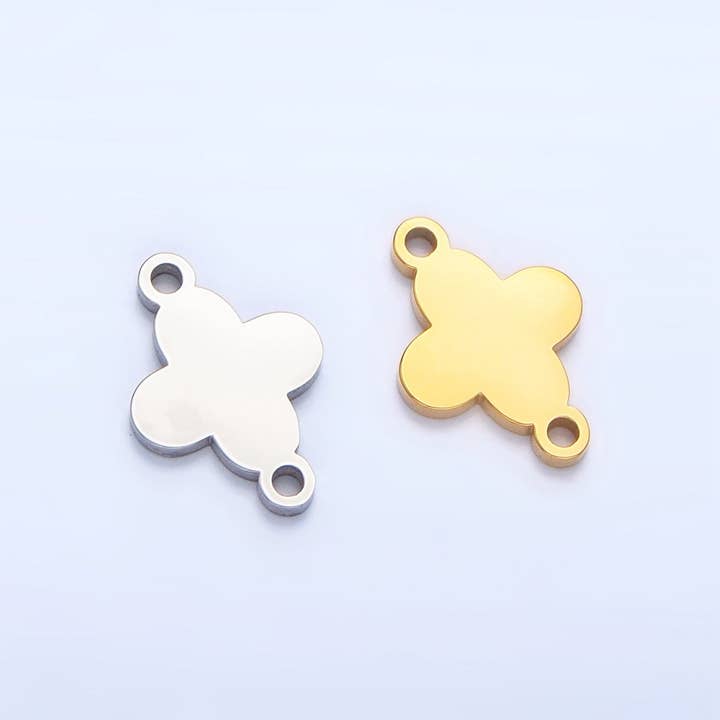Stainless Steel Quatrefoil Clover Minimalist Floral Connector in Gold & Silver | F375 for wholesale by Aim Eternal