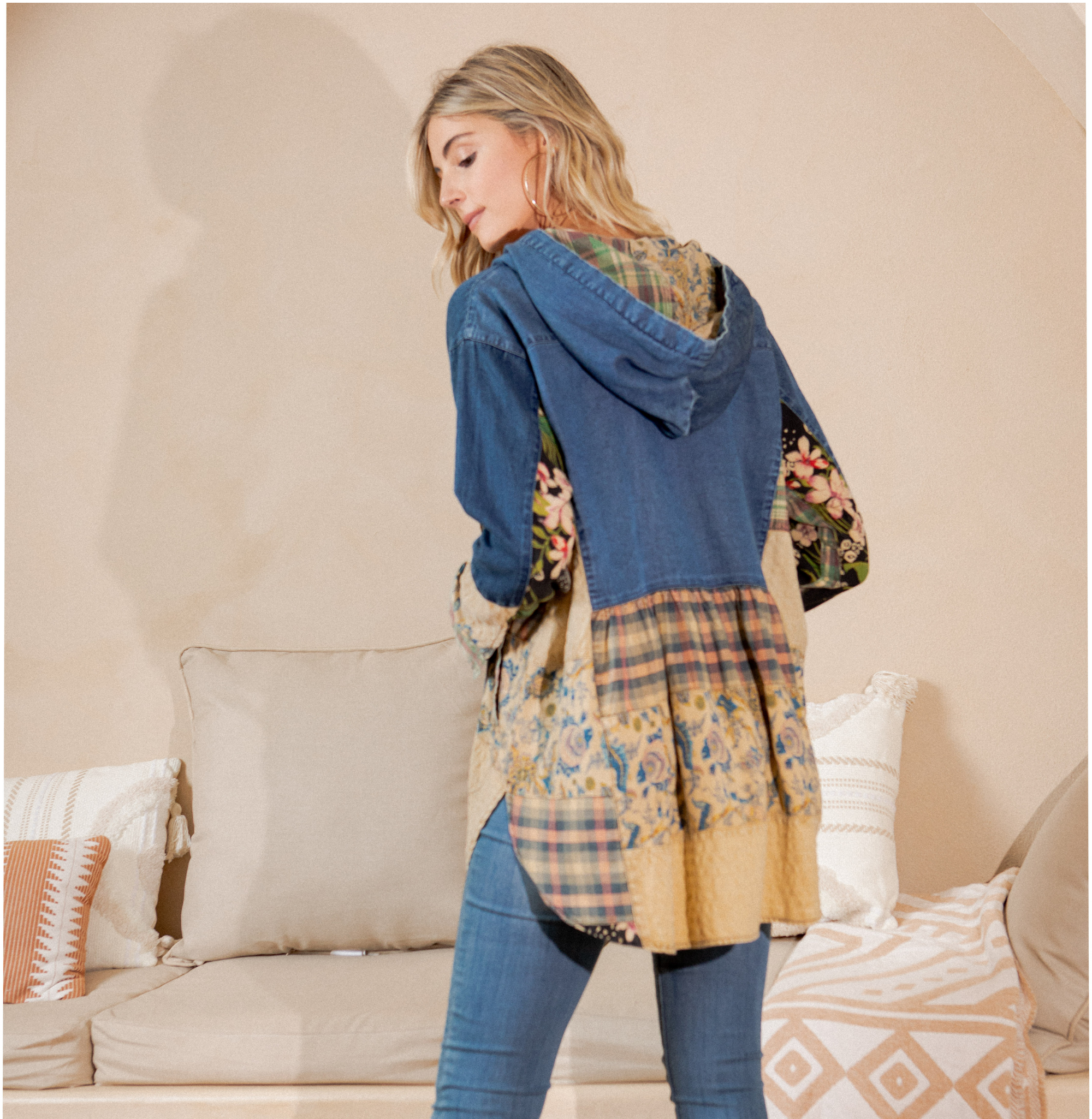 Young Threads - Wholesale Tunic - Women's - Western Boho Chic: Hooded High Low Patchwork Top20