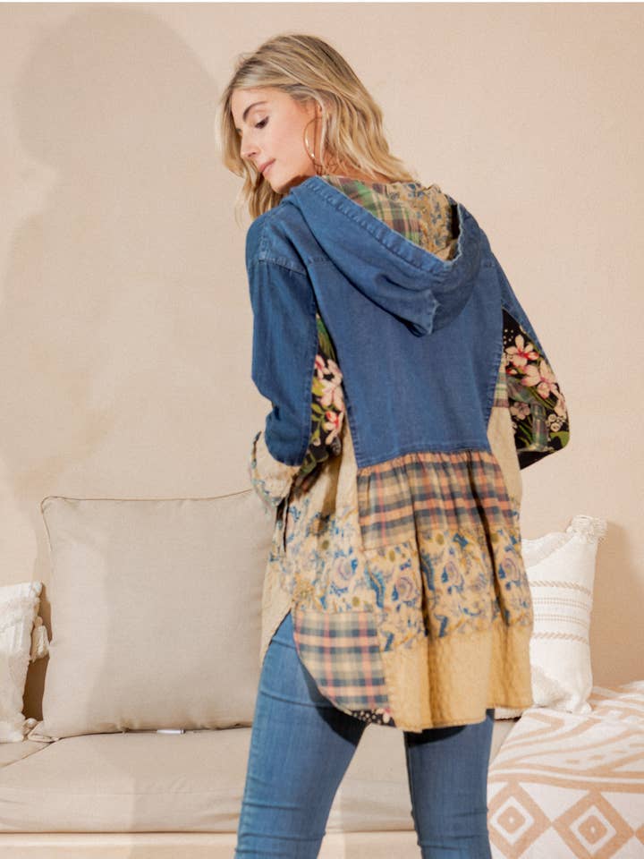 Young Threads - Wholesale Tunic - Women's - Western Boho Chic: Hooded High Low Patchwork Top20