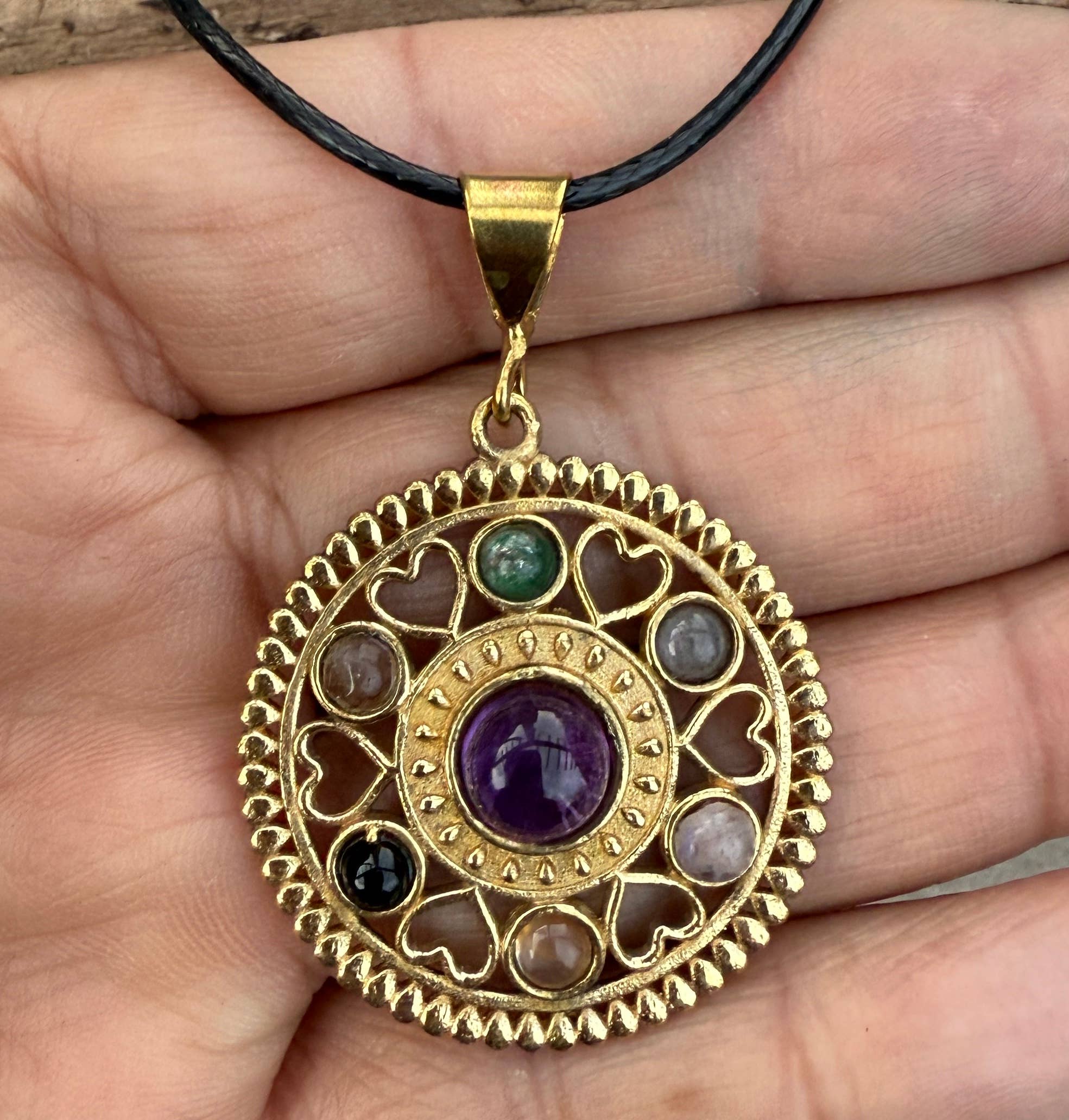 Lungta Imports - Wholesale Pendant/Charm Necklace - 7 Charka Stones Silver Pendant Meditation Yoga Jewelry0