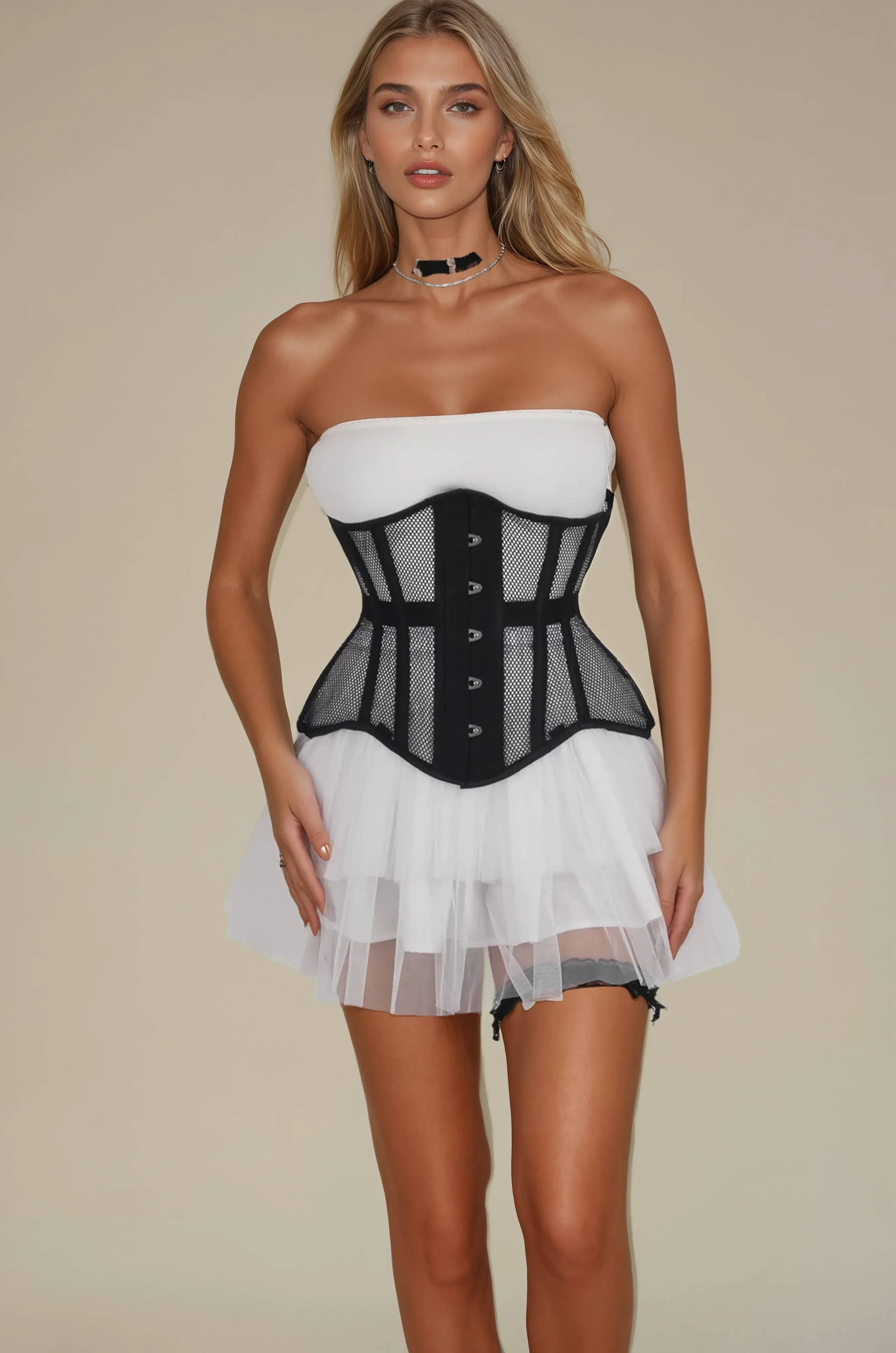 Black Mariam Mesh Curvy Corset for wholesale on Faire