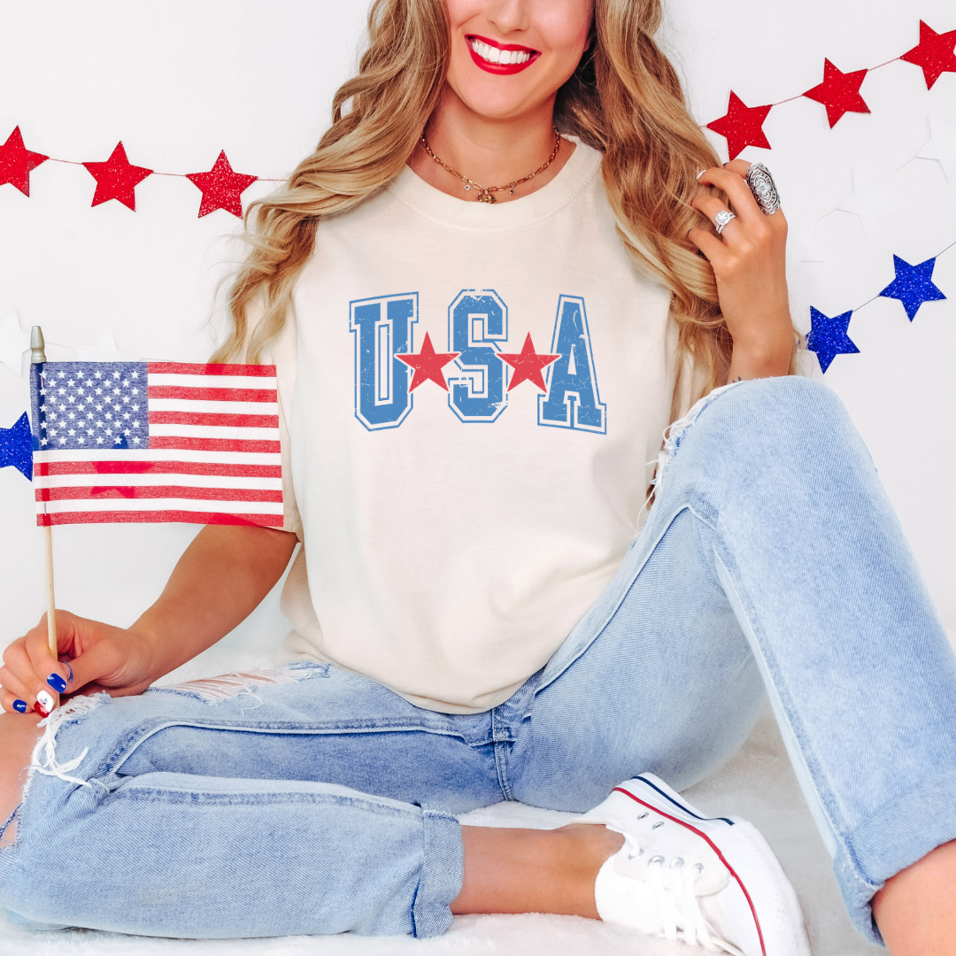 Wholehearted Motherhood and Co. - Venta al por mayor Camiseta serigrafiada - Mujer - Camiseta del 4 de julio de EE. UU. - Camiseta gráfica americana occidental de verano2