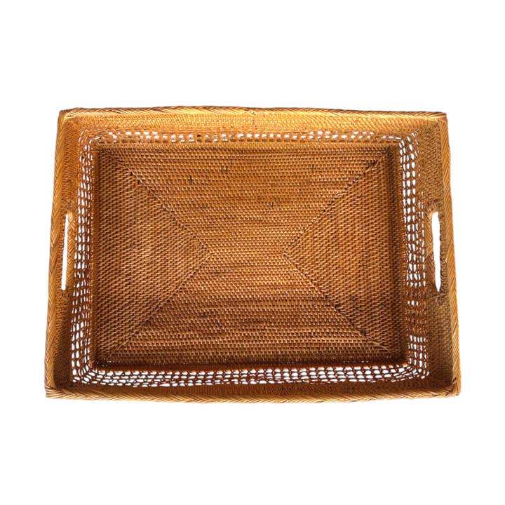 Cesta de almacenamiento de estante de ratán hecha a mano con asas para venta al por mayor de The Artisan and Company