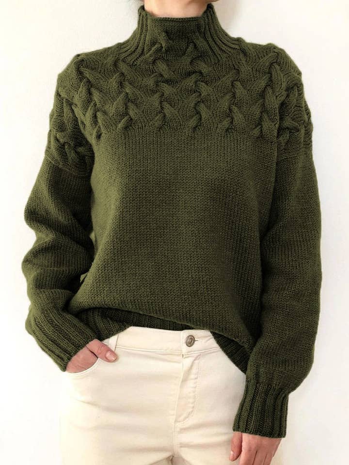 Rosa Clothing - Wholesale Knit Sweater - Women's - Cozy Solid Color Turtleneck Cable Knit Sweater8