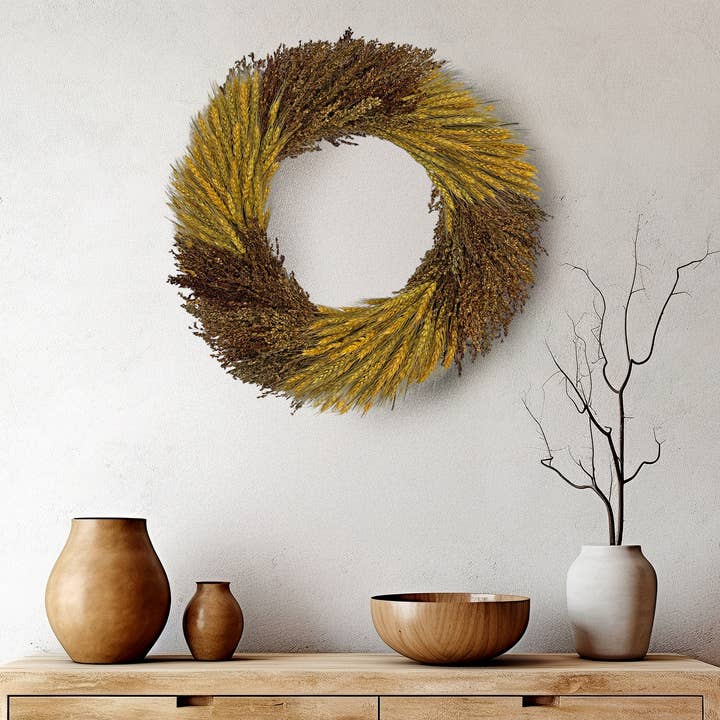 2626 Designs - Wholesale Wreath - Fall Wreath made from Real Dried Preserved Wheat and Sorghum