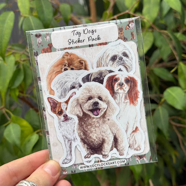 Toy Dogs Sticker Pack for wholesale by Lucy Locks Art