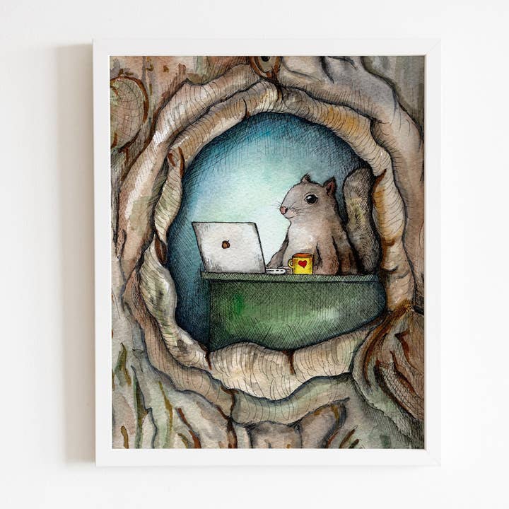 Spreadsheet Squirrel Art Print for wholesale by Lemon Zesty